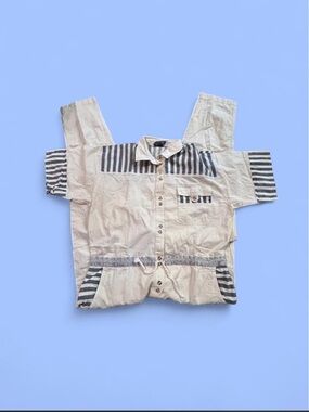 Vintage 80s Nautical Stripe Cotton Jumpsuit / Minimalist Utility Coverall